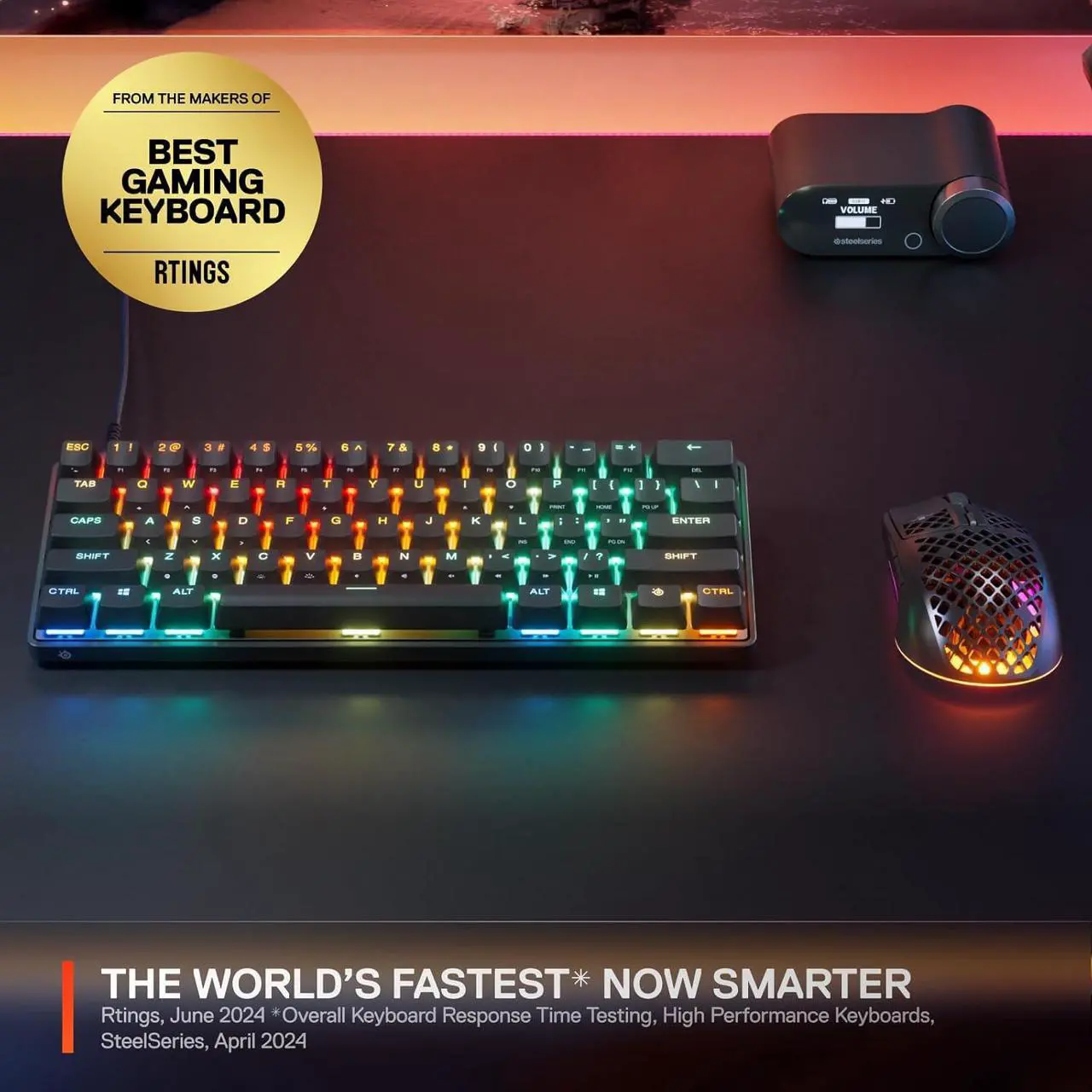 Alt view image 3 of 7 - SteelSeries Apex Pro Mini Gen 3 Gaming Keyboard - OmniPoint 3.0 HyperMagnetic Switches, Adjustable Actuation, Rapid Trigger, Game-Ready Presets, Rapid Tap/SOCD, RGB, PBT Keycaps, USB-C