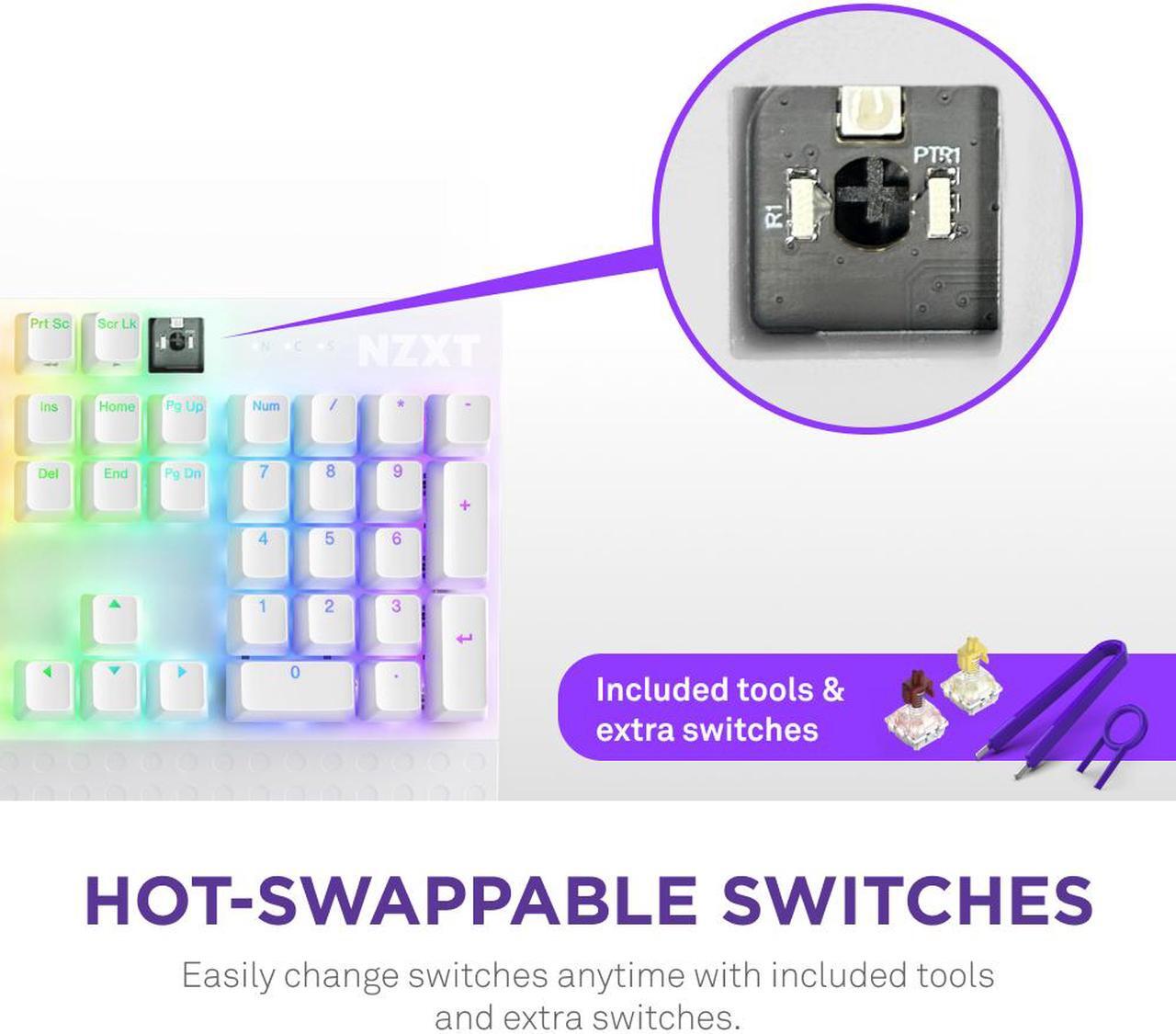 Alt view image 7 of 18 - NZXT Function 2 Optical Gaming Keyboard, Linear optical switches, 8,000 Hz polling rate, Doubleshot PBT keycaps, Hot-swappable, White