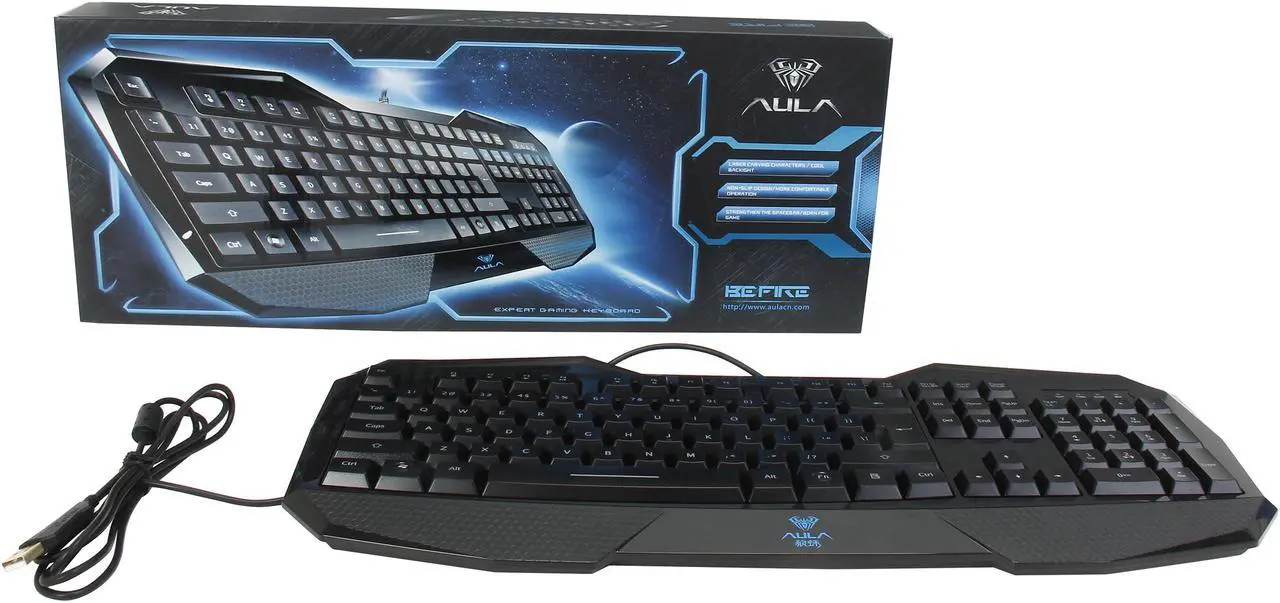 Alt view image 4 of 4 - AULA LED Illuminated Ergonomic USB Multimedia Backlight Backlit Gaming Keyboard