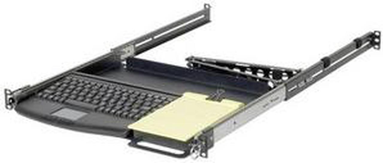 Main image of RackSolutions 1U Sliding Keyboard Shelf with USB Rack Mount Keyboard - Fits 4Post Racks, Cable Management Included