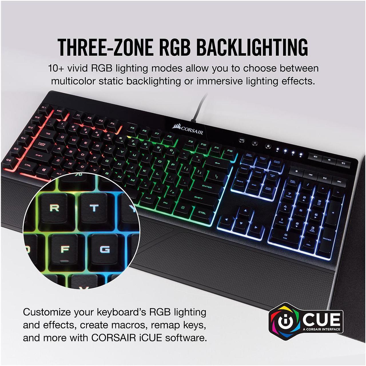 Alt view image 4 of 12 - Corsair Gaming K55 RGB Keyboard, Backlit RGB LED