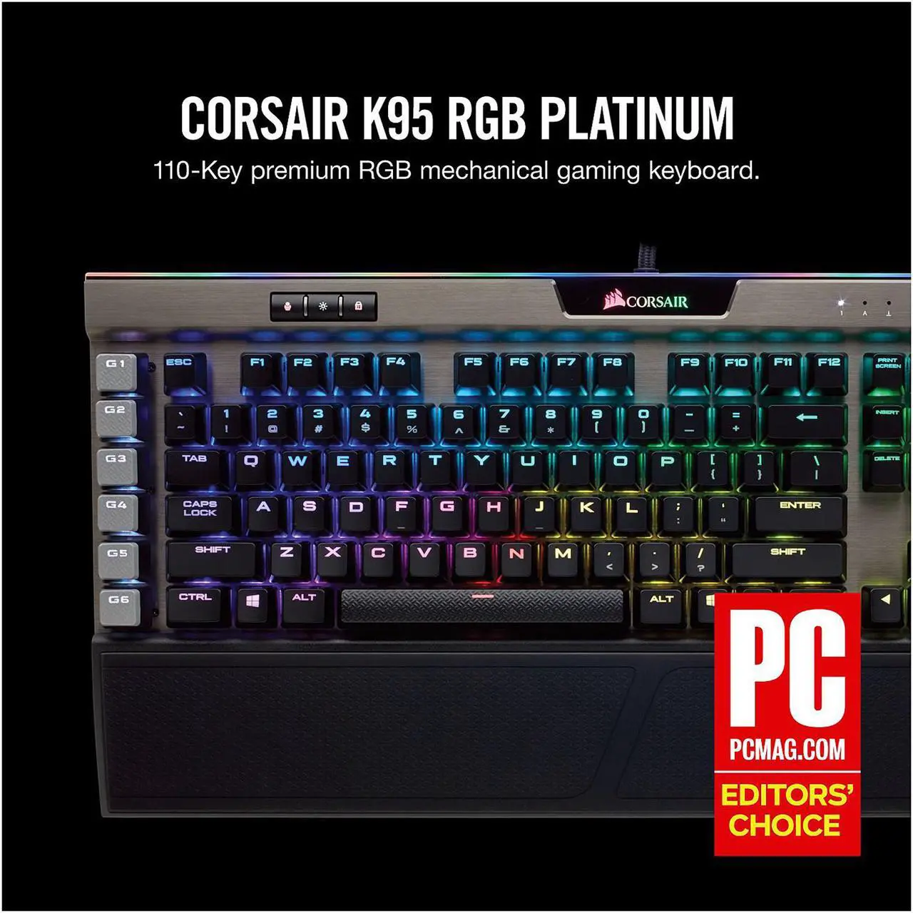 Alt view image 2 of 16 - Corsair K95 RGB PLATINUM Mechanical Gaming Keyboard, Cherry MX Speed, Backlit RGB LED, Gunmetal