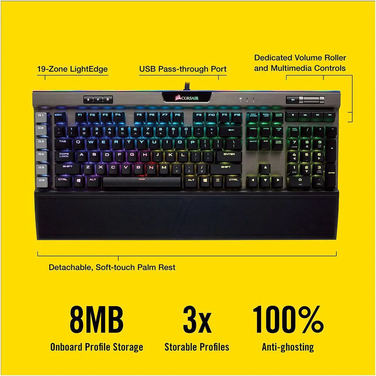 Alt view image 6 of 16 - Corsair K95 RGB PLATINUM Mechanical Gaming Keyboard, Cherry MX Speed, Backlit RGB LED, Gunmetal