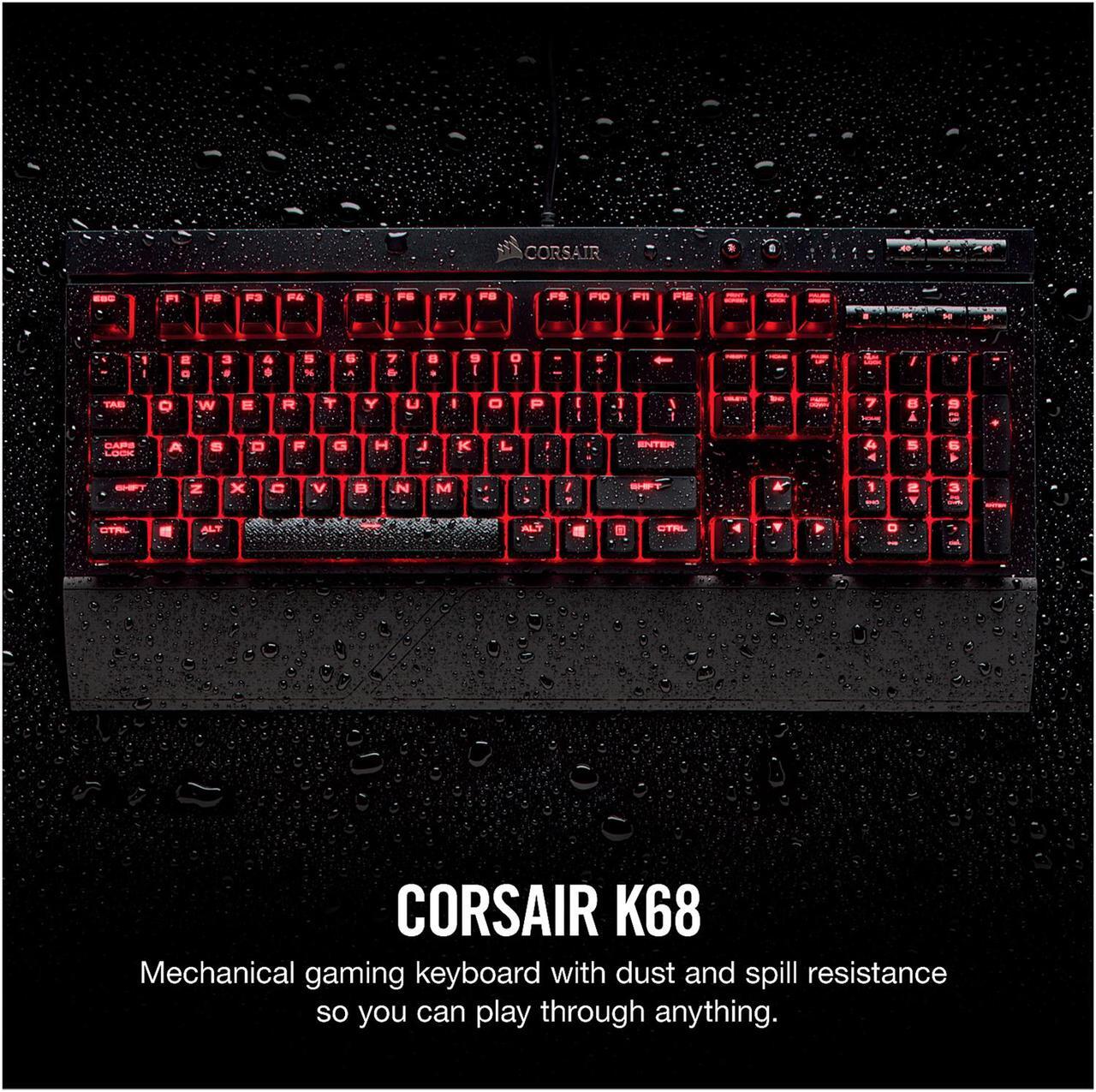 Alt view image 2 of 6 - Corsair Gaming K68 Mechanical Keyboard, Backlit Red LED, Cherry MX Red