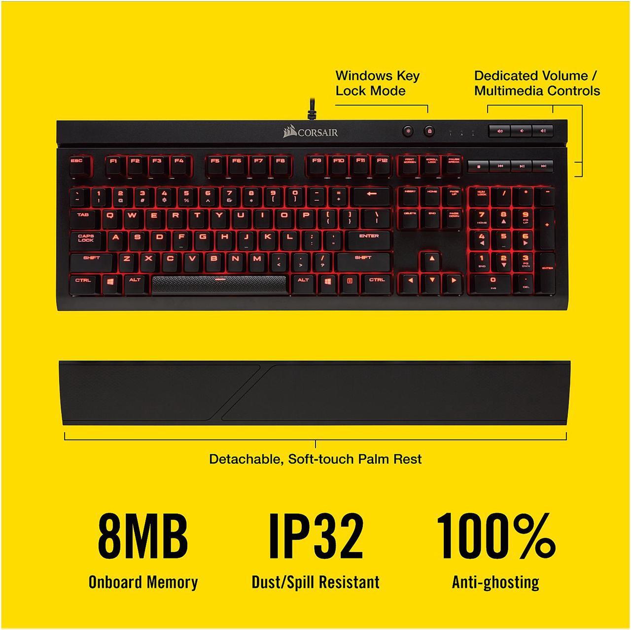 Alt view image 6 of 6 - Corsair Gaming K68 Mechanical Keyboard, Backlit Red LED, Cherry MX Red