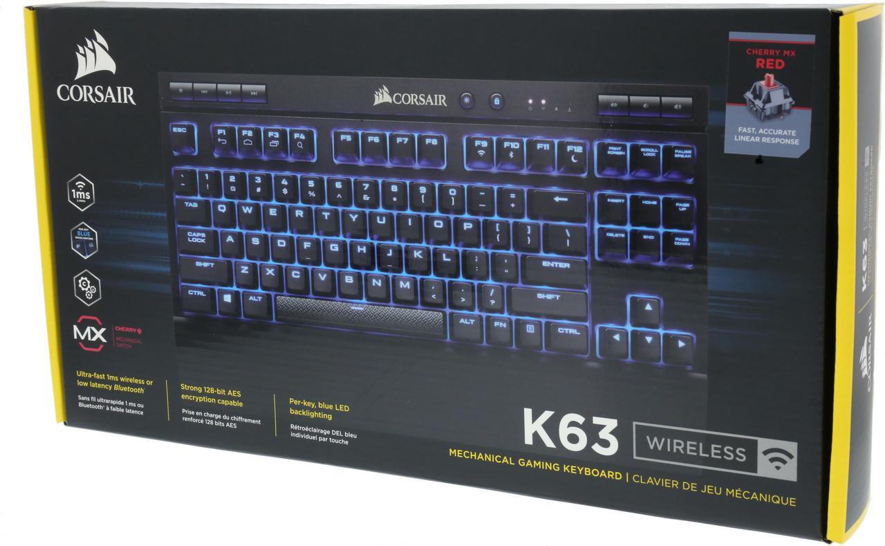 Alt view image 8 of 20 - Corsair K63 Wireless Mechanical Gaming Keyboard, backlit Blue LED, Cherry MX Red - Quiet & Linear