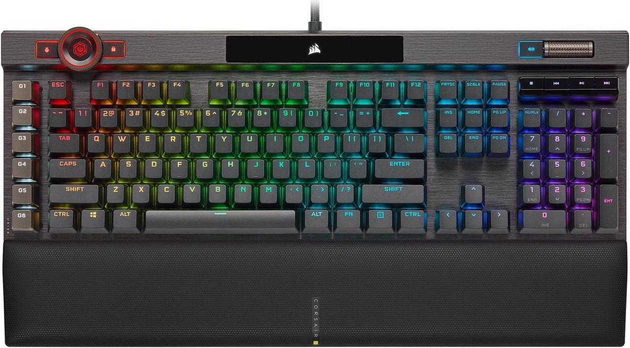 Corsair K100 RGB Optical-Mechanical Gaming Keyboard - Corsair OPX RGB Optical-Mechanical Keyswitches - AXON Hyper-Processing Technology for 4X Faster Throughput - 44-Zone RGB LightEdge