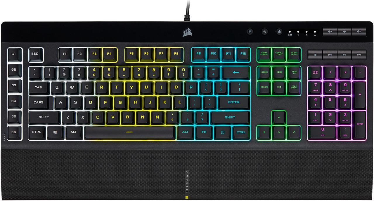 CORSAIR K55 RGB PRO-Dynamic RGB Backlighting - Six Macro Keys with Elgato Stream Deck Software Integration-IP42 Dust and Spill Resistant-Detachable Palm Rest-Dedicated Media and Volume Keys, Black