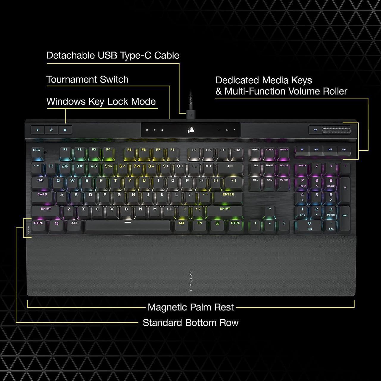 Alt view image 7 of 8 - Corsair K70 RGB PRO Wired Mechanical Gaming Keyboard (Cherry MX RGB Red Switches: Linear and Fast, 8,000Hz Hyper-Polling, PBT Double-Shot PRO Keycaps, Soft-Touch Palm Rest) QWERTY, NA - Black