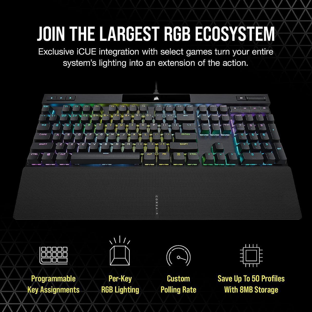 Alt view image 6 of 8 - Corsair K70 RGB PRO Wired Mechanical Gaming Keyboard (Cherry MX RGB Red Switches: Linear and Fast, 8,000Hz Hyper-Polling, PBT Double-Shot PRO Keycaps, Soft-Touch Palm Rest) QWERTY, NA - Black