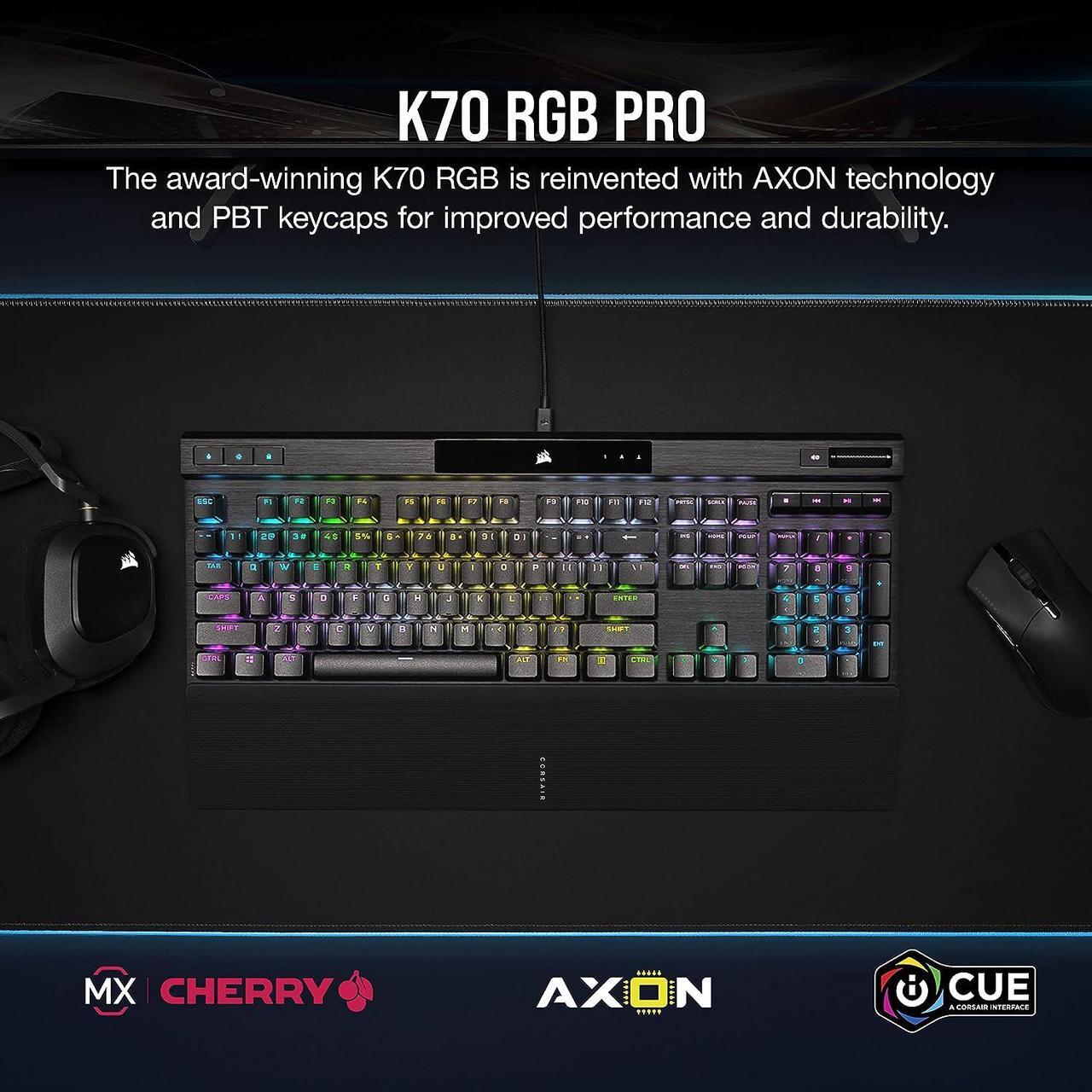 Alt view image 2 of 8 - Corsair K70 RGB PRO Wired Mechanical Gaming Keyboard (Cherry MX RGB Red Switches: Linear and Fast, 8,000Hz Hyper-Polling, PBT Double-Shot PRO Keycaps, Soft-Touch Palm Rest) QWERTY, NA - Black