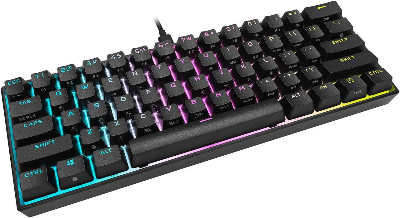 Alt view image 4 of 15 - Corsair K65 RGB MINI 60% Mechanical Gaming Keyboard (Customizable Per-Key RGB Backlighting, CHERRY MX Speed Mechanical Keyswitches, Detachable USB Type-C Cable, AXON Hyper-Processing Technology) Black