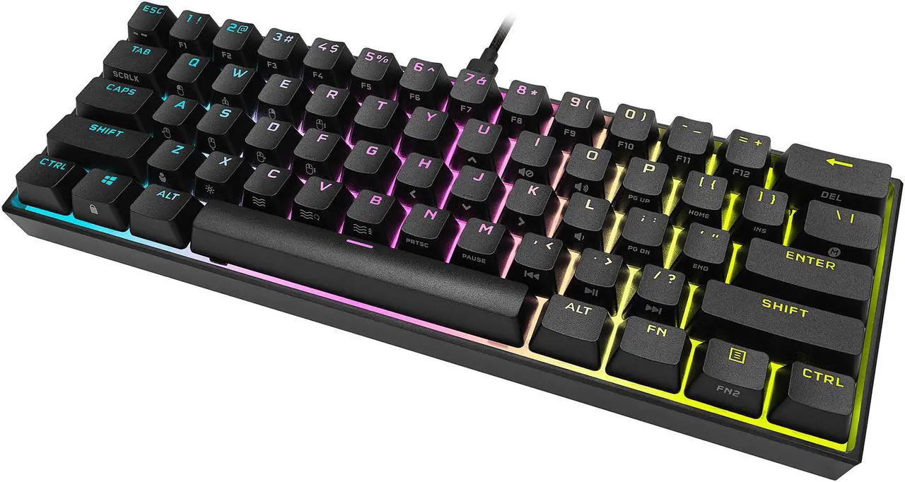 Alt view image 2 of 15 - Corsair K65 RGB MINI 60% Mechanical Gaming Keyboard (Customizable Per-Key RGB Backlighting, CHERRY MX Speed Mechanical Keyswitches, Detachable USB Type-C Cable, AXON Hyper-Processing Technology) Black