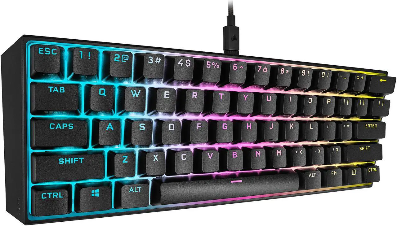 Alt view image 6 of 15 - Corsair K65 RGB MINI 60% Mechanical Gaming Keyboard (Customizable Per-Key RGB Backlighting, CHERRY MX Speed Mechanical Keyswitches, Detachable USB Type-C Cable, AXON Hyper-Processing Technology) Black