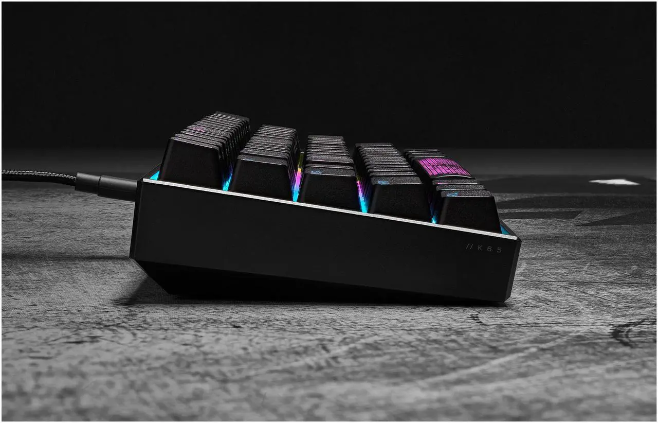 Alt view image 12 of 15 - Corsair K65 RGB MINI 60% Mechanical Gaming Keyboard (Customizable Per-Key RGB Backlighting, CHERRY MX Speed Mechanical Keyswitches, Detachable USB Type-C Cable, AXON Hyper-Processing Technology) Black