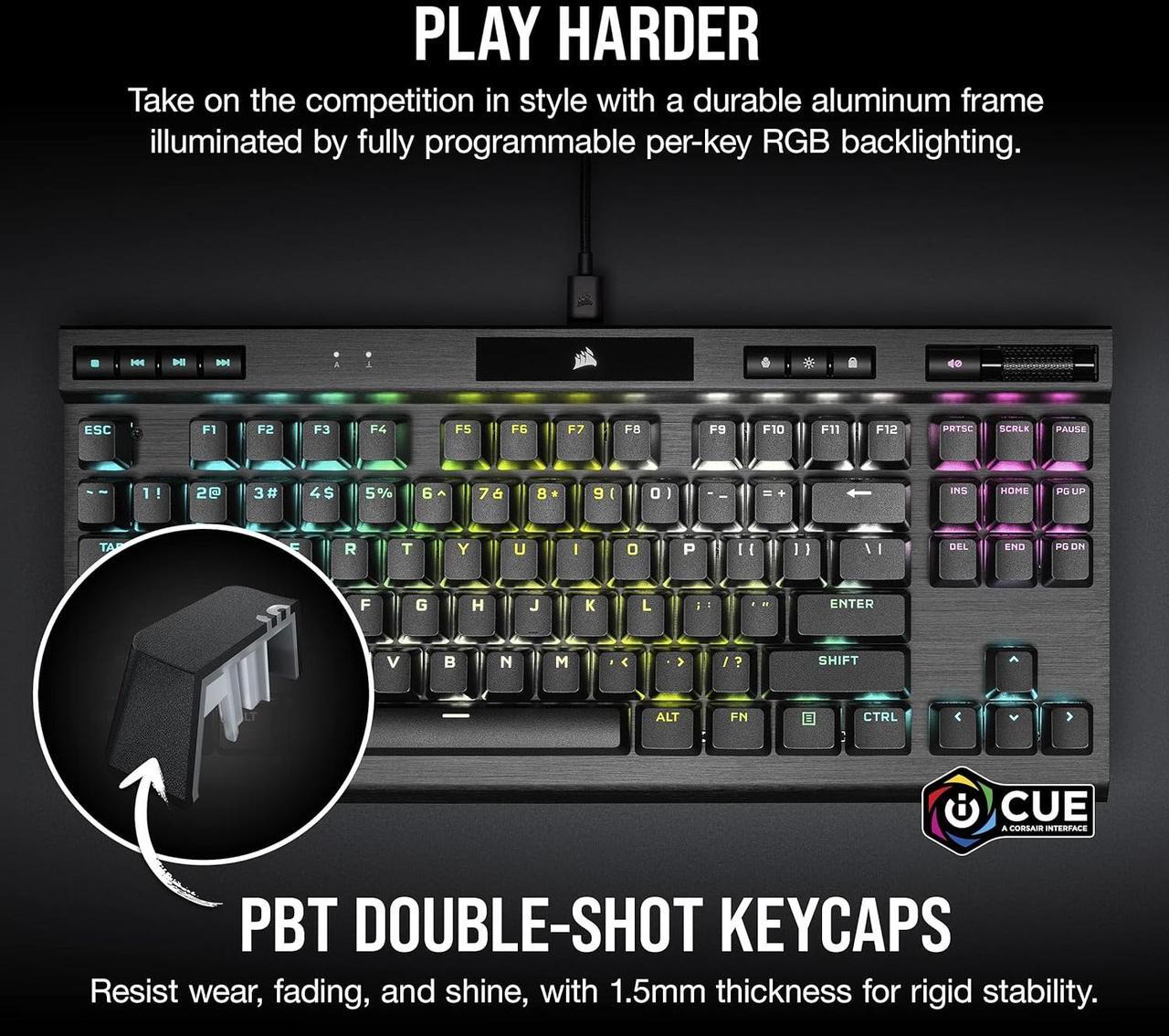 Alt view image 8 of 11 - Corsair K70 RGB TKL CHAMPION SERIES Optical-Mechanical Gaming Keyboard - OPX RGB Switches, PBT Double-Shot Keycaps, Detachable USB-C Cable - Black