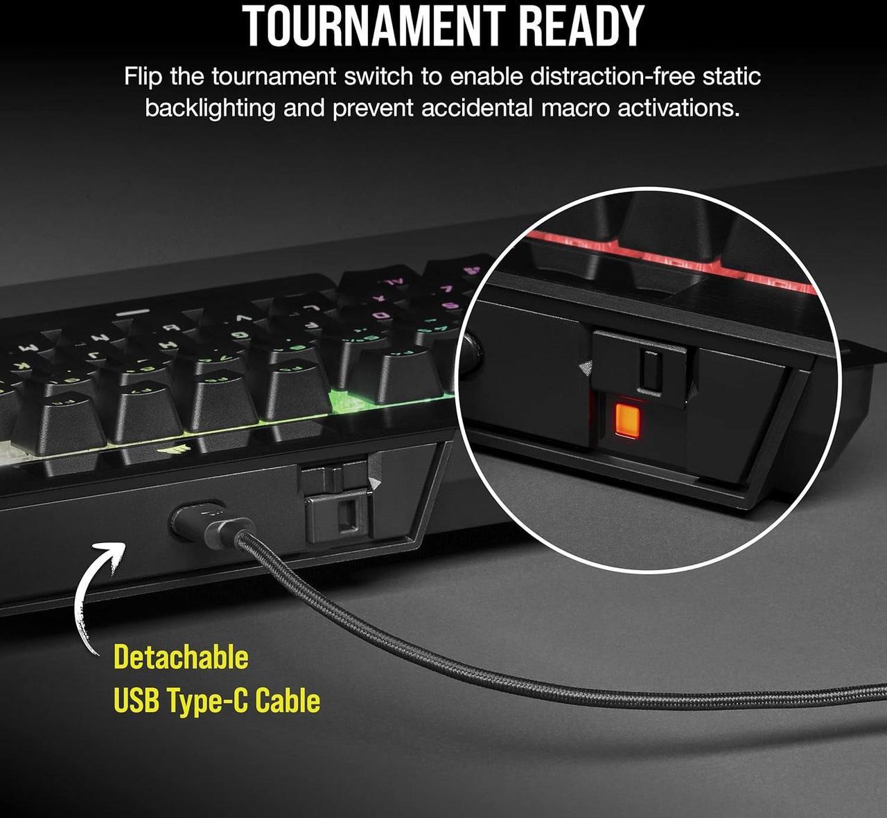 Alt view image 4 of 11 - Corsair K70 RGB TKL CHAMPION SERIES Optical-Mechanical Gaming Keyboard - OPX RGB Switches, PBT Double-Shot Keycaps, Detachable USB-C Cable - Black