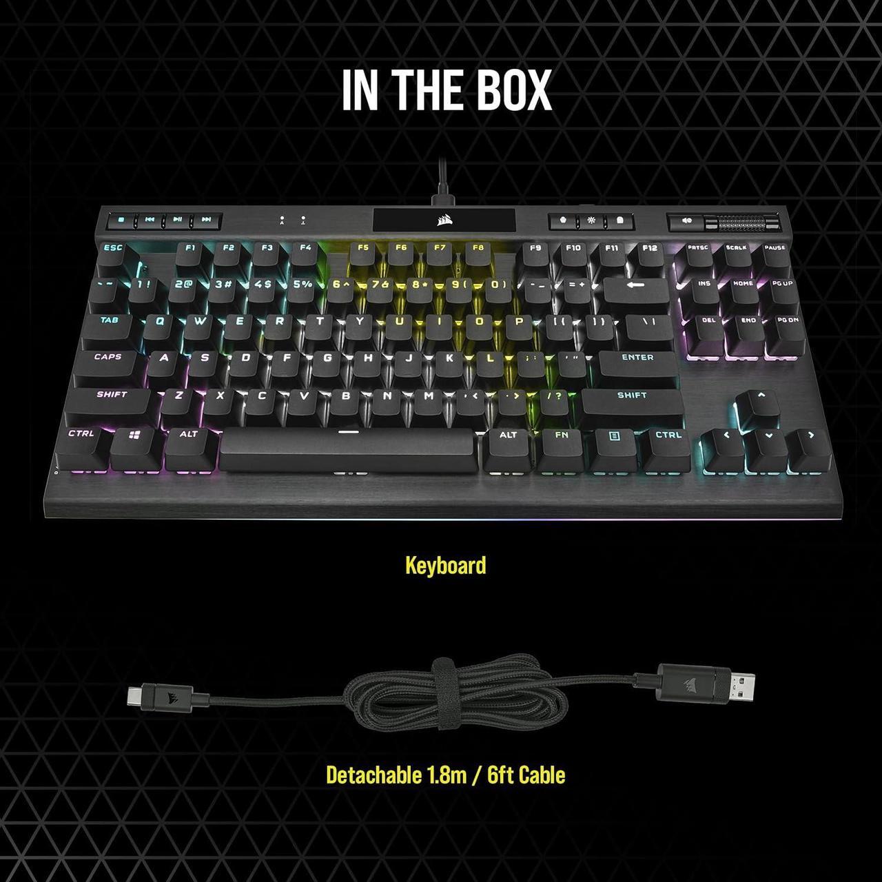 Alt view image 10 of 11 - Corsair K70 RGB TKL CHAMPION SERIES Optical-Mechanical Gaming Keyboard - OPX RGB Switches, PBT Double-Shot Keycaps, Detachable USB-C Cable - Black