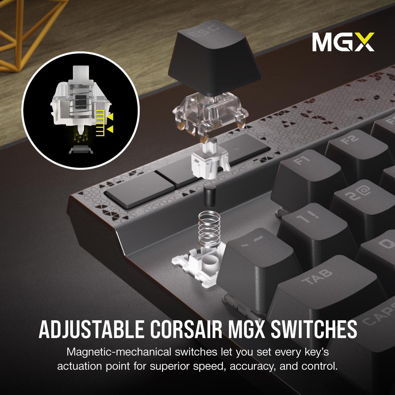 Alt view image 3 of 20 - CORSAIR K70 MAX RGB Magnetic-Mechanical Gaming Keyboard, Adjustable CORSAIR MGX Switches, Dedicated Media Controls, CORSAIR AXON, Aluminum Frame, Steel Gray