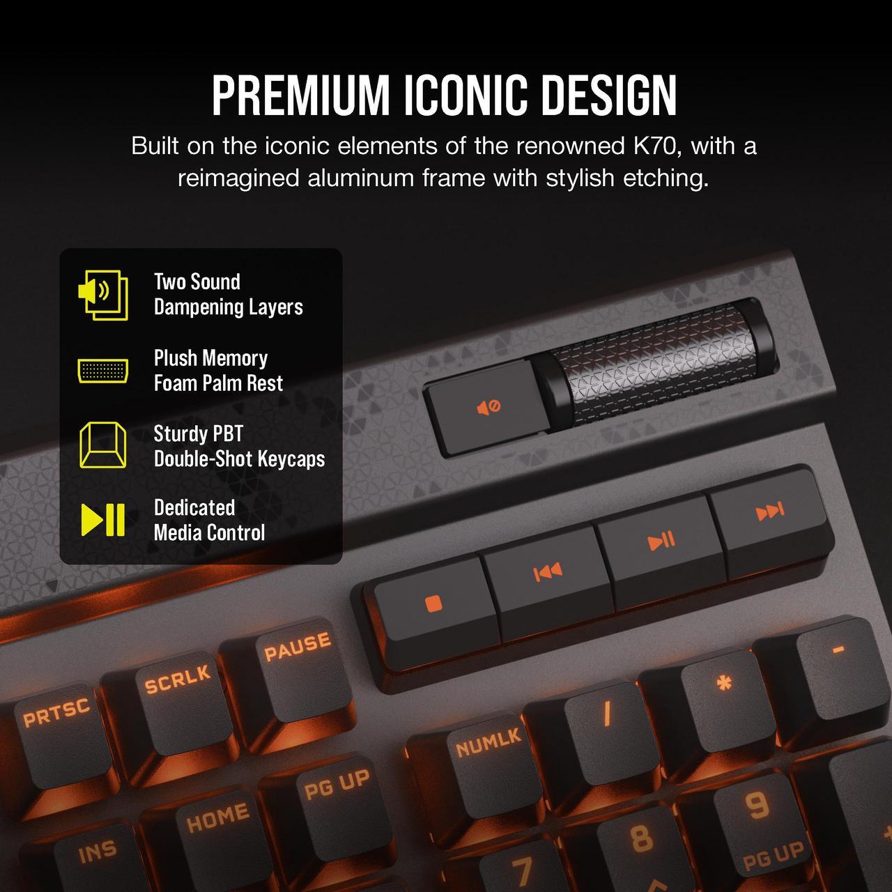 Alt view image 6 of 20 - CORSAIR K70 MAX RGB Magnetic-Mechanical Gaming Keyboard, Adjustable CORSAIR MGX Switches, Dedicated Media Controls, CORSAIR AXON, Aluminum Frame, Steel Gray