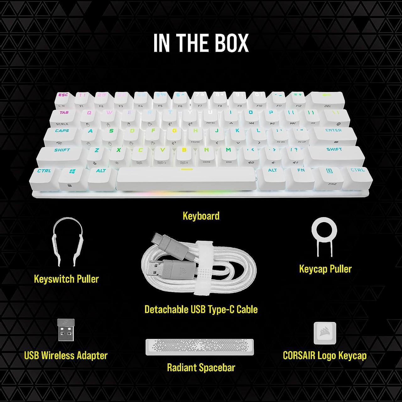 Alt view image 12 of 14 - Corsair K70 PRO MINI WIRELESS RGB 60% Mechanical Gaming Keyboard - Fastest Sub-1ms Wireless, Swappable CHERRY MX Red Keyswitches, Aluminum Frame, PBT Double-Shot Keycaps - NA Layout, QWERTY - White