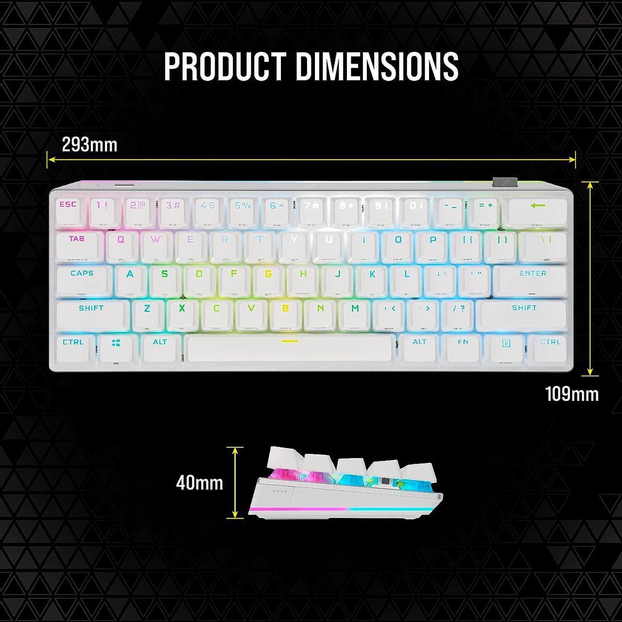 Alt view image 11 of 14 - Corsair K70 PRO MINI WIRELESS RGB 60% Mechanical Gaming Keyboard - Fastest Sub-1ms Wireless, Swappable CHERRY MX Red Keyswitches, Aluminum Frame, PBT Double-Shot Keycaps - NA Layout, QWERTY - White