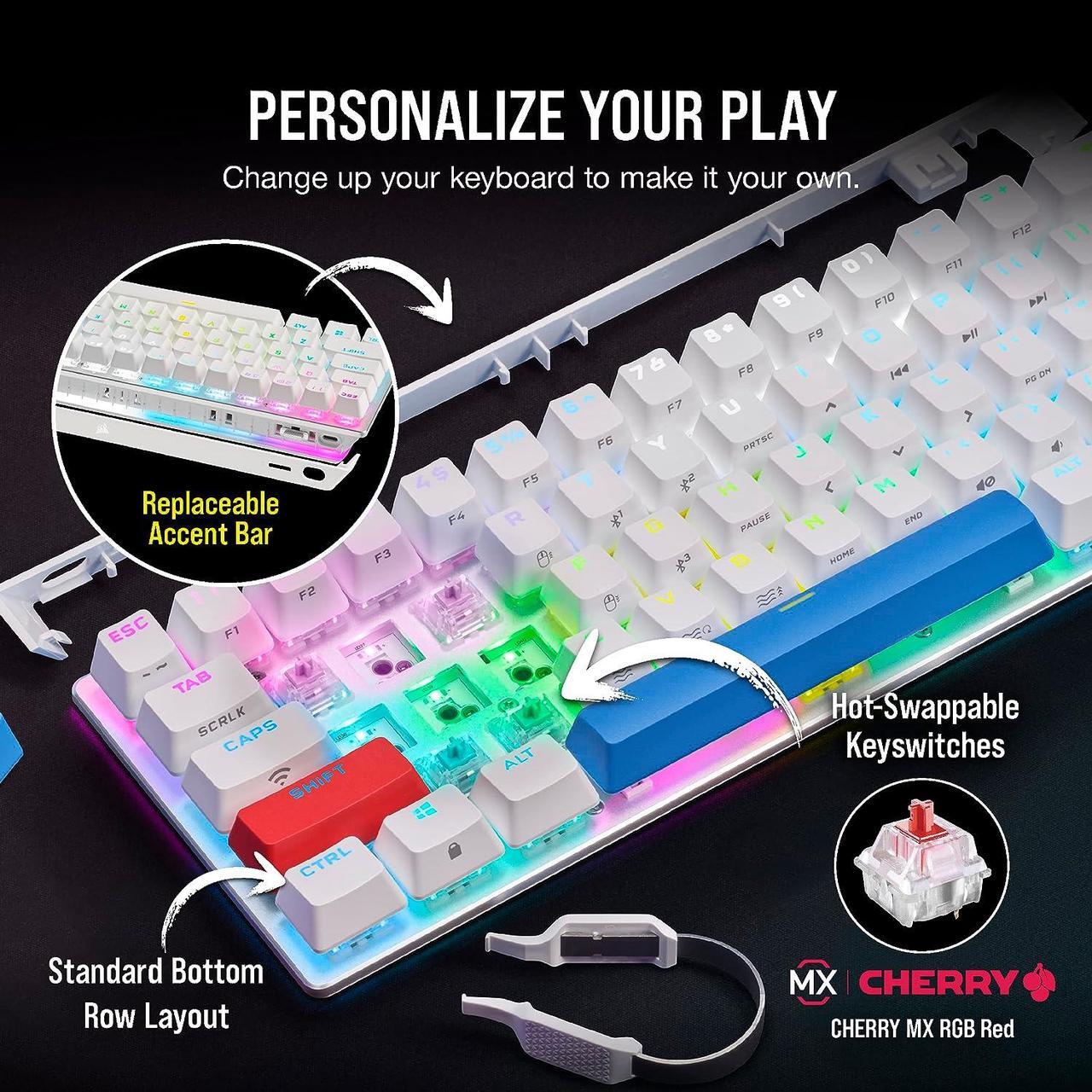 Alt view image 7 of 14 - Corsair K70 PRO MINI WIRELESS RGB 60% Mechanical Gaming Keyboard - Fastest Sub-1ms Wireless, Swappable CHERRY MX Red Keyswitches, Aluminum Frame, PBT Double-Shot Keycaps - NA Layout, QWERTY - White