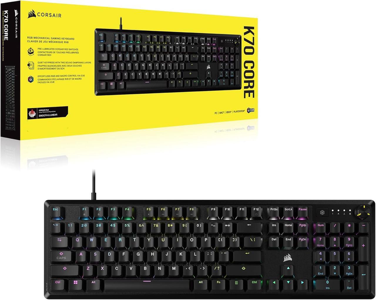 Alt view image 15 of 15 - CORSAIR K70 CORE RGB Mechanical Gaming Keyboard - CORSAIR Red Linear Switches - Sound Dampening - Rotary Dial - Aluminum Top Plate - Onboard Storage - Black