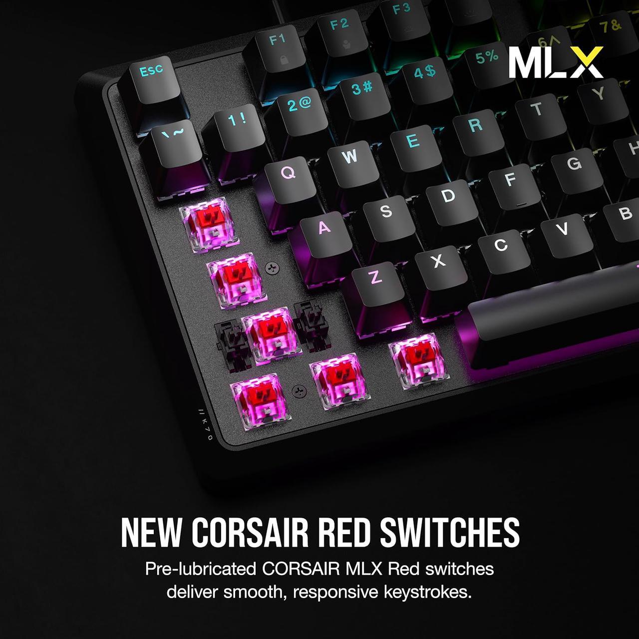 Alt view image 13 of 15 - CORSAIR K70 CORE RGB Mechanical Gaming Keyboard - CORSAIR Red Linear Switches - Sound Dampening - Rotary Dial - Aluminum Top Plate - Onboard Storage - Black