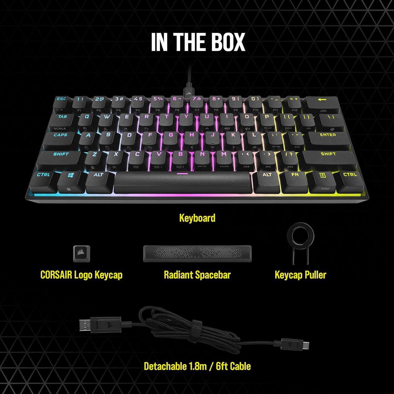 Alt view image 8 of 9 - Corsair K65 RGB Mini 60% Mechanical Gaming Keyboard - Cherry MX Brown Mechanical Keyswitches - Customizable Per-Key RGB Backlighting - Detachable USB Type-C Cable - QWERTY NA Layout - Black