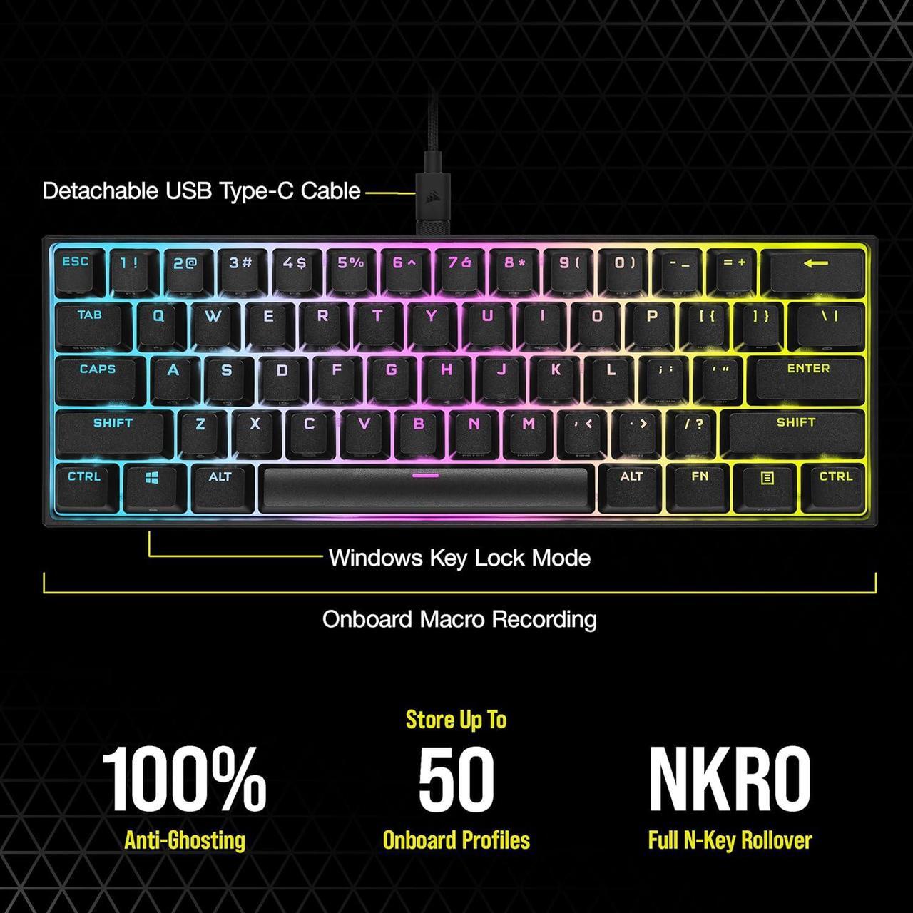 Alt view image 7 of 9 - Corsair K65 RGB Mini 60% Mechanical Gaming Keyboard - Cherry MX Brown Mechanical Keyswitches - Customizable Per-Key RGB Backlighting - Detachable USB Type-C Cable - QWERTY NA Layout - Black
