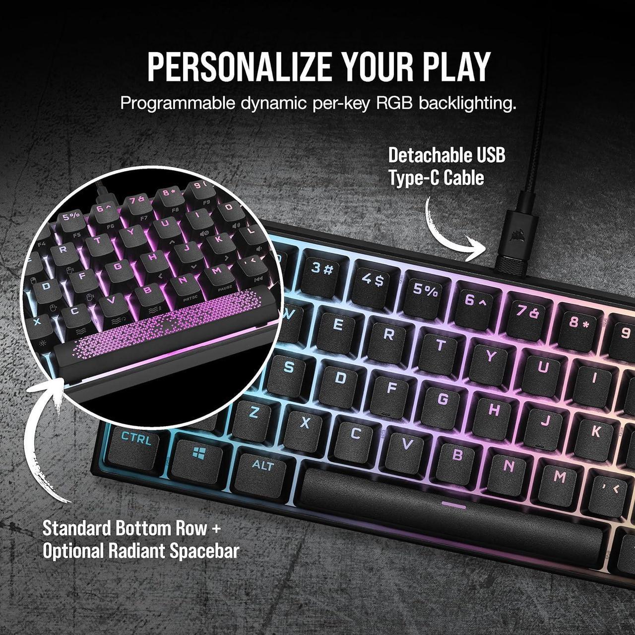 Alt view image 6 of 9 - Corsair K65 RGB Mini 60% Mechanical Gaming Keyboard - Cherry MX Brown Mechanical Keyswitches - Customizable Per-Key RGB Backlighting - Detachable USB Type-C Cable - QWERTY NA Layout - Black