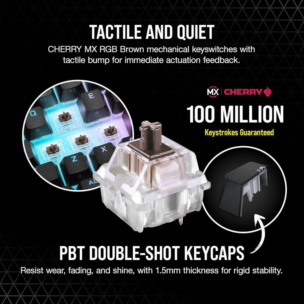 Alt view image 4 of 9 - Corsair K65 RGB Mini 60% Mechanical Gaming Keyboard - Cherry MX Brown Mechanical Keyswitches - Customizable Per-Key RGB Backlighting - Detachable USB Type-C Cable - QWERTY NA Layout - Black
