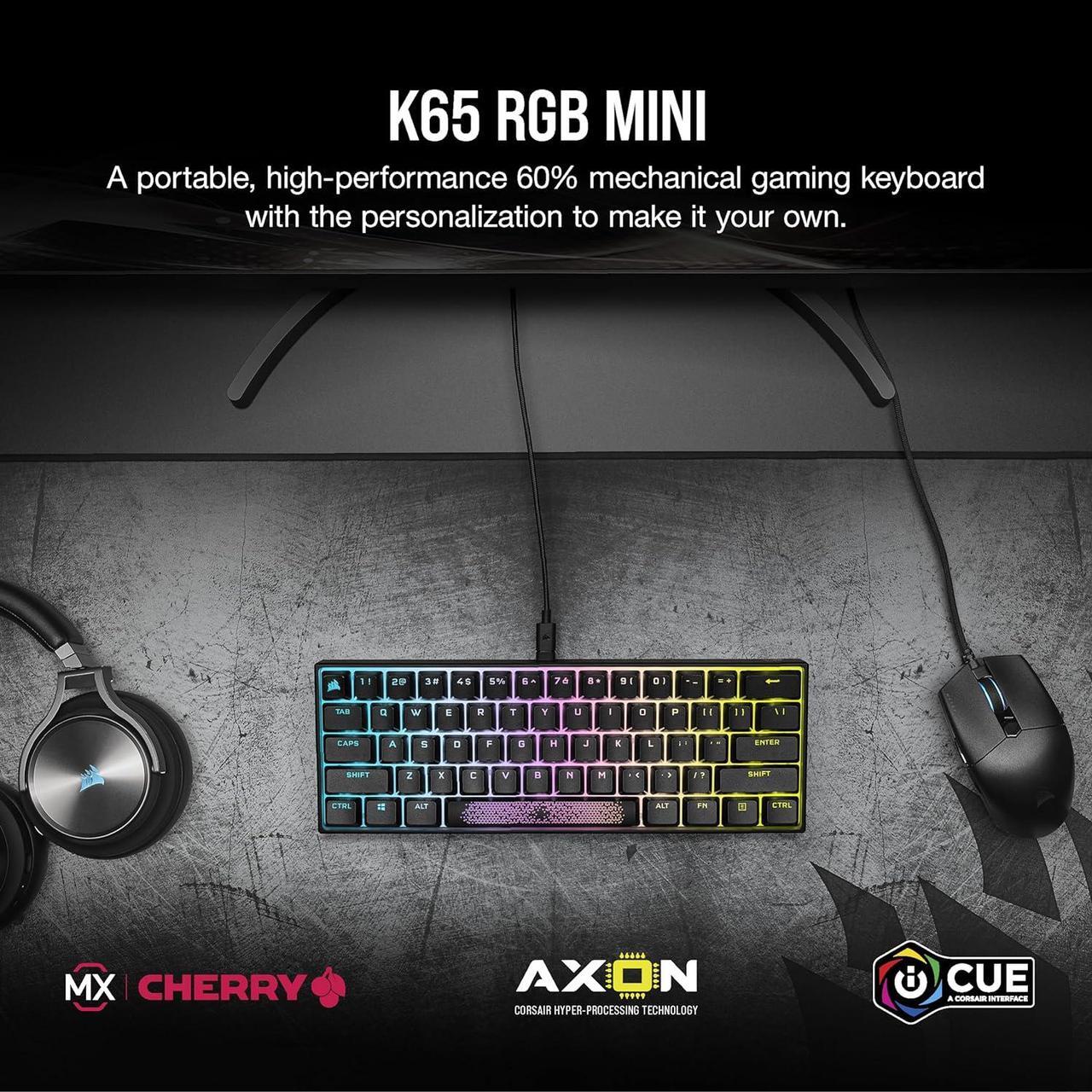 Alt view image 2 of 9 - Corsair K65 RGB Mini 60% Mechanical Gaming Keyboard - Cherry MX Brown Mechanical Keyswitches - Customizable Per-Key RGB Backlighting - Detachable USB Type-C Cable - QWERTY NA Layout - Black