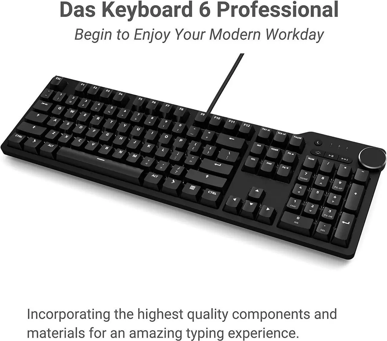Alt view image 2 of 6 - Das Keyboard 6 Professional Backlit Wired Mechanical Keyboard – Tactile Cherry MX Brown Switches, Shine-Through Keycaps, 2-Port USB C Hub, Media Controls, Durable Aluminum Enclosure, Volume Knob, NKRO