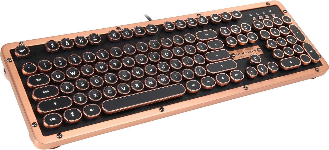 Main image of Retro Classic Mechanical Keyboard, Black Leather with Copper ZA Trim, White LED