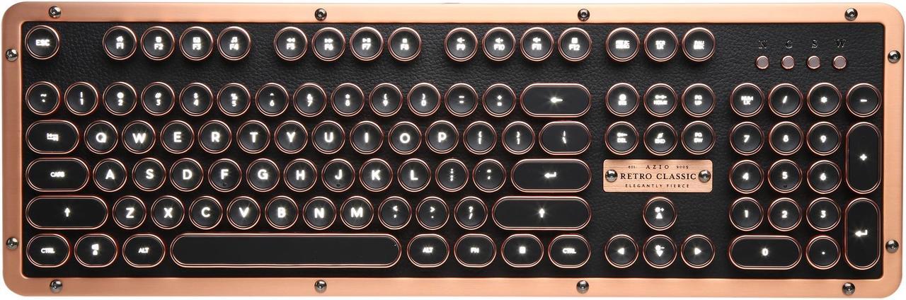 Alt view image 3 of 5 - Retro Classic Mechanical Keyboard, Black Leather with Copper ZA Trim, White LED