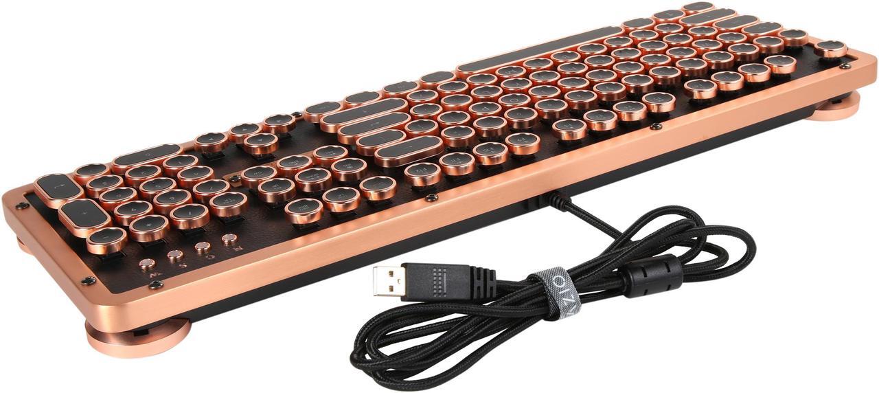 Alt view image 4 of 5 - Retro Classic Mechanical Keyboard, Black Leather with Copper ZA Trim, White LED