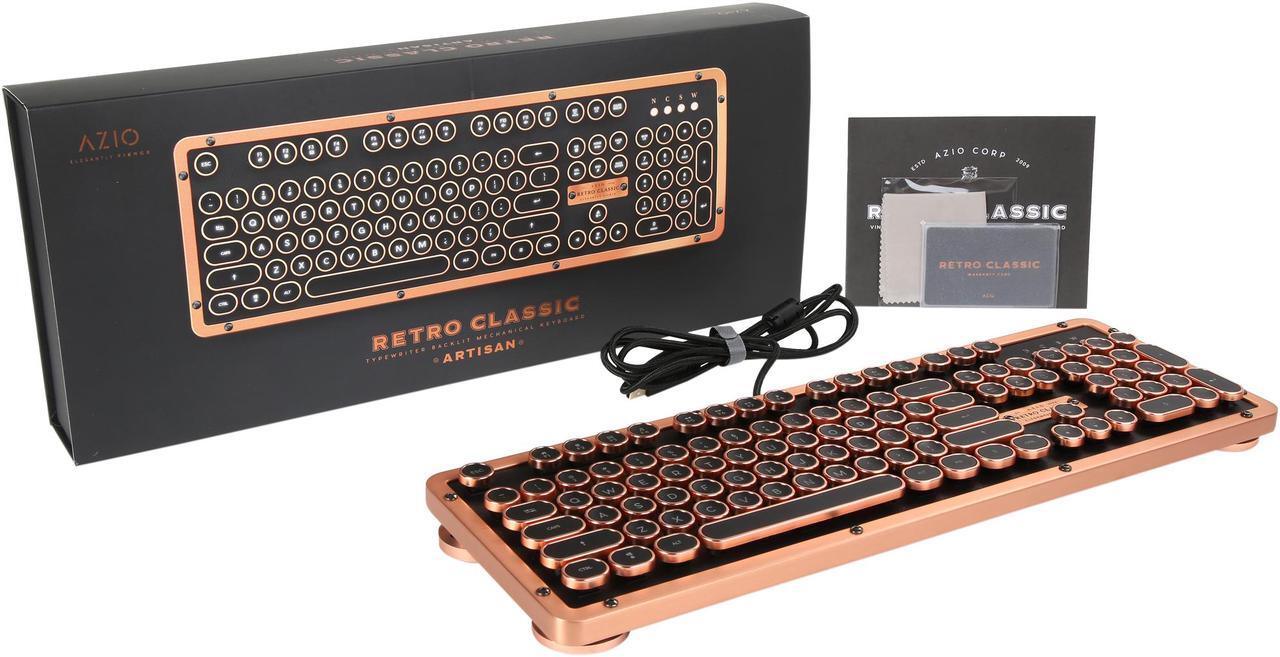 Alt view image 6 of 5 - Retro Classic Mechanical Keyboard, Black Leather with Copper ZA Trim, White LED