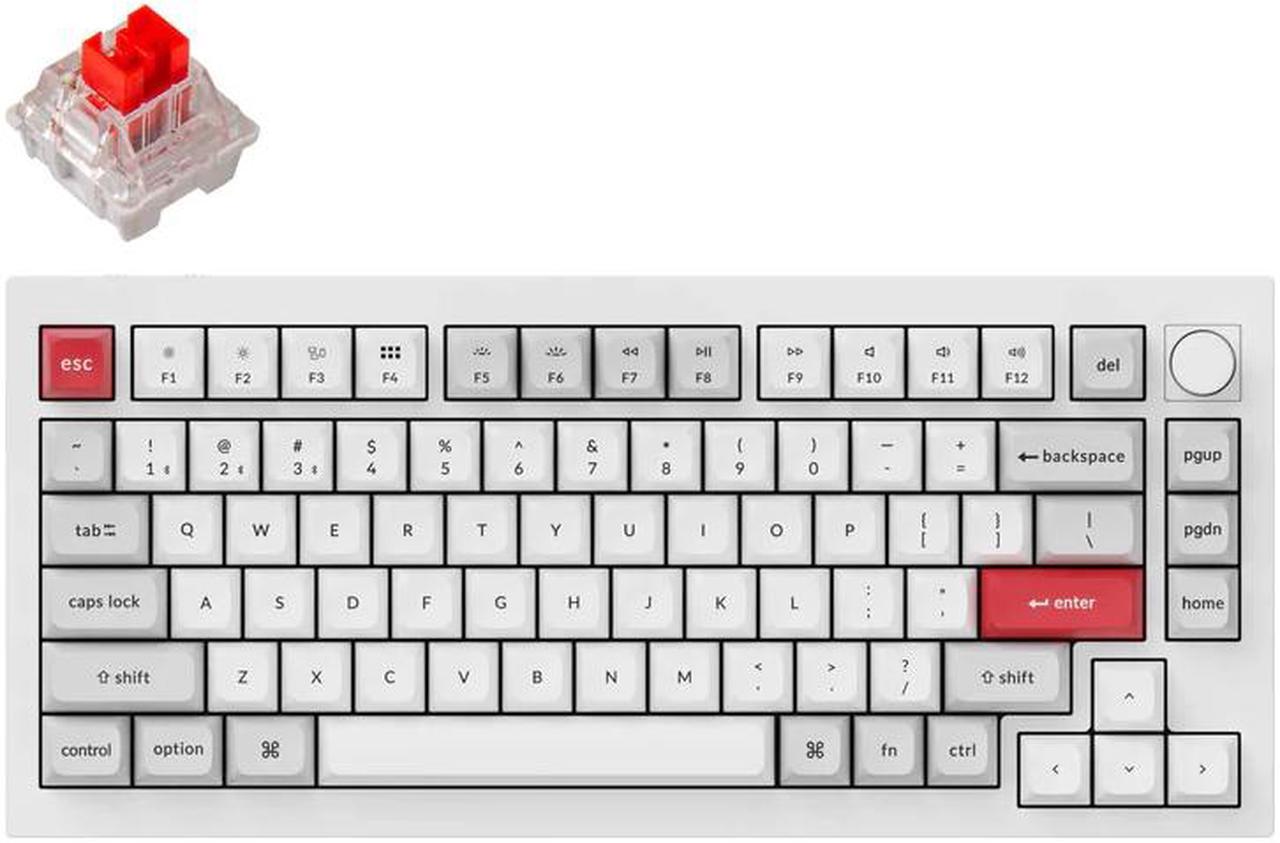 Keychron Q1 Pro Mechanical Keyboard 75% Layout RGB - Wireless - Hotswap - with Knob - Shell White - MX Pro Red