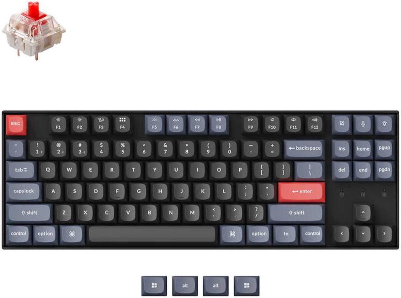 Keychron K8 Pro Mechanical Keyboard TKL Layout White LED - Wireless - Hotswap - Black- Gateron Pro Red