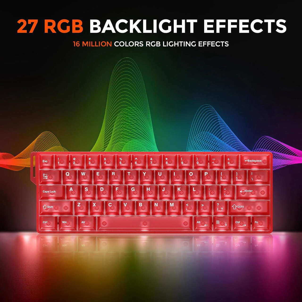 Open Box: DAREU COOL60 60% Hall Effect Gaming Keyboard with Magnetic Switch, SOCD, 0.01mm Actuation Adjustable Rapid Trigger, 8000 Hz Polling, Frosted Transparent Keycaps, Hot-swap, RGB Backlit, Red - Newegg.com - Open Box condition - Image 14