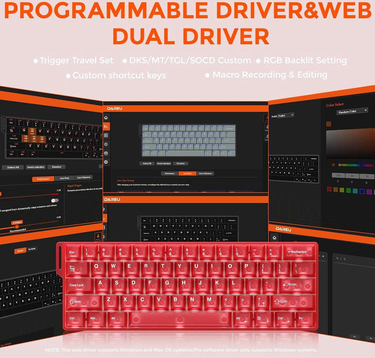 Open Box: DAREU COOL60 60% Hall Effect Gaming Keyboard with Magnetic Switch, SOCD, 0.01mm Actuation Adjustable Rapid Trigger, 8000 Hz Polling, Frosted Transparent Keycaps, Hot-swap, RGB Backlit, Red - Newegg.com - Open Box condition - Image 19