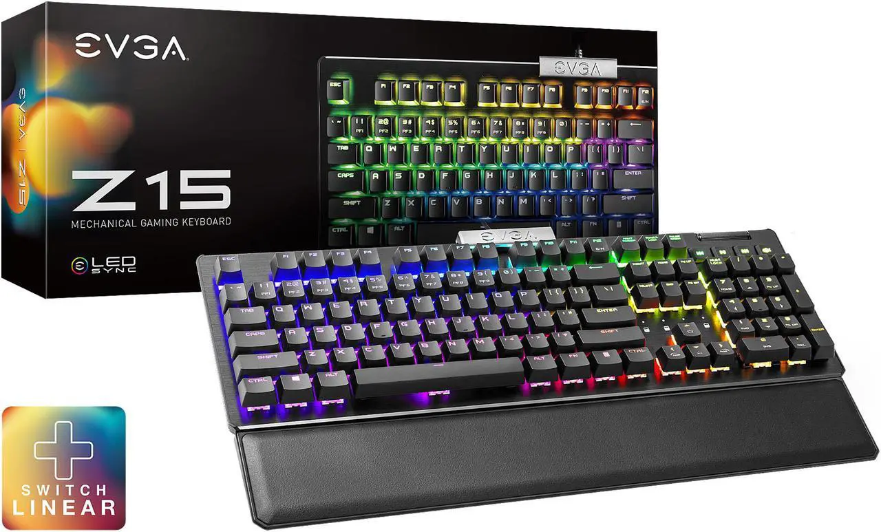 Alt view image 8 of 20 - EVGA Z15 RGB Mechanical Gaming Keyboard, Linear Switch, RGB Backlit LED, Hot Swappable Kailh Speed Silver Switches 821-W1-15US-KR