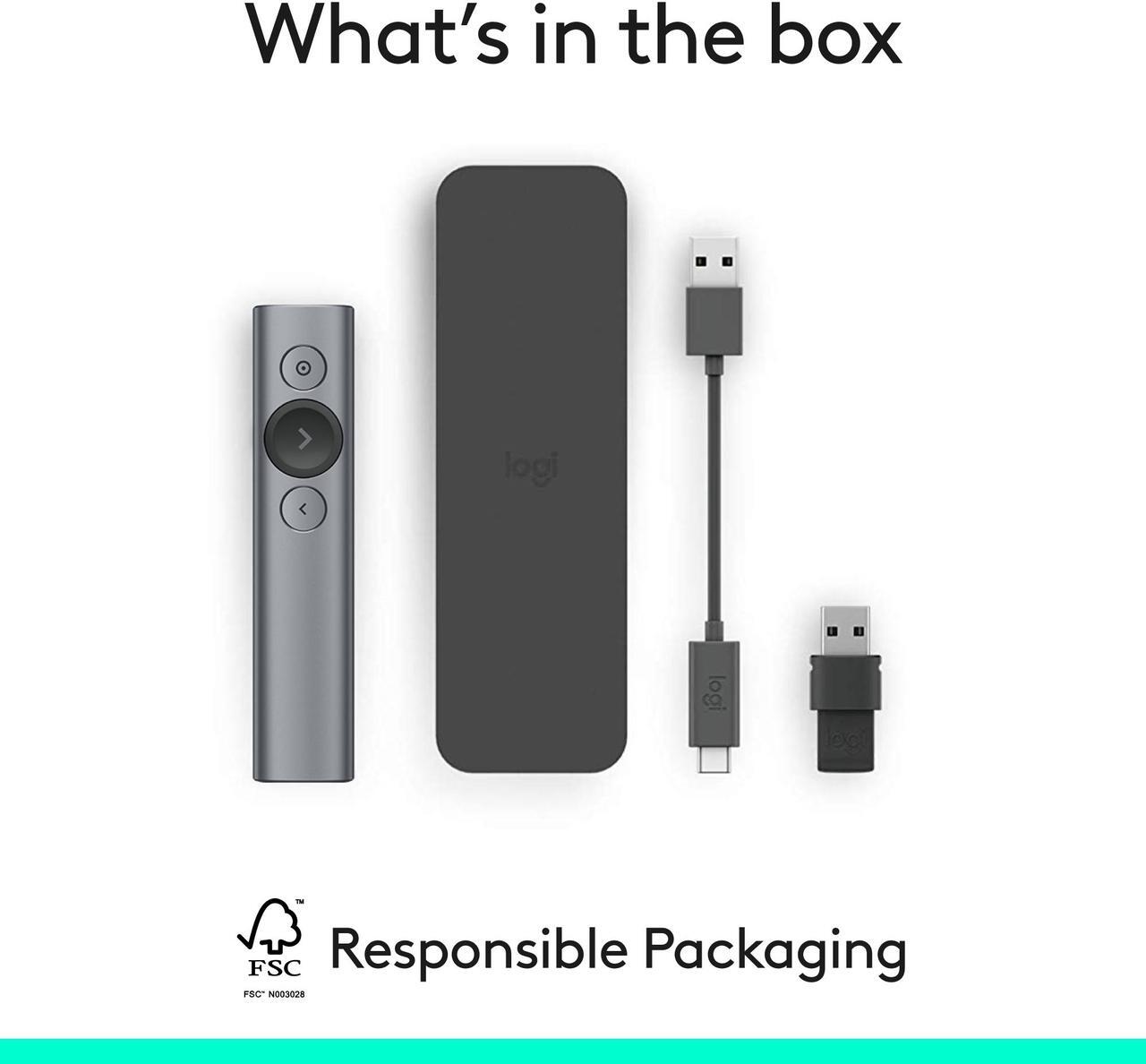 Alt view image 8 of 8 - Logitech Spotlight Presentation Remote - Universal Wireless Presentation Clicker with Laser Pointer, Advanced Digital Highlighting, Bluetooth, 30 m Range and Quick Charging - Slate