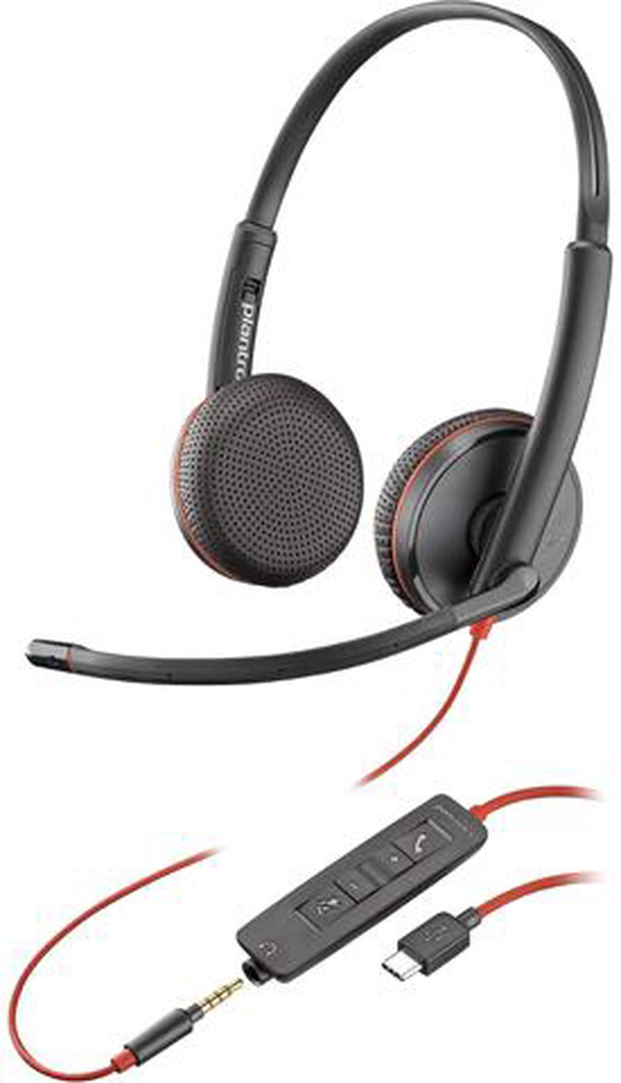 Plantronics Blackwire C3225 Stereo Headset with USB-C & 3.5 mm Connection, Noise Cancelling, Soundguard and Flexible Microphone Arm, Black