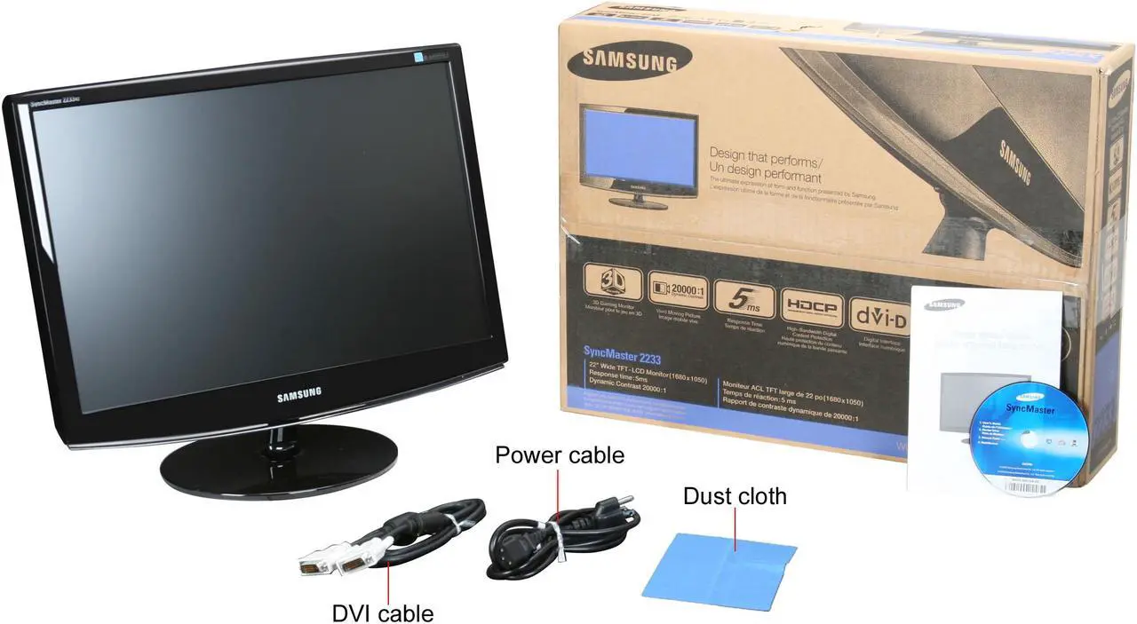 Alt view image 8 of 8 - Samsung Syncmaster 2233RZ Black 22" 5ms 3D Gaming 120 Hz Widescreen LCD Monitor  300 cd/m2 DC 20000:1 w/ HDCP Support