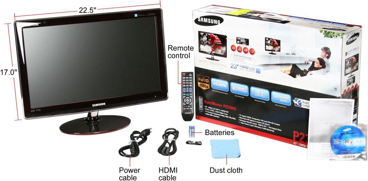 Alt view image 7 of 7 - SAMSUNG 23" LCD Monitor 5 ms D-Sub, DVI, HDMI, Component, Composite, DTV Tuner, Optical Out P2370HD