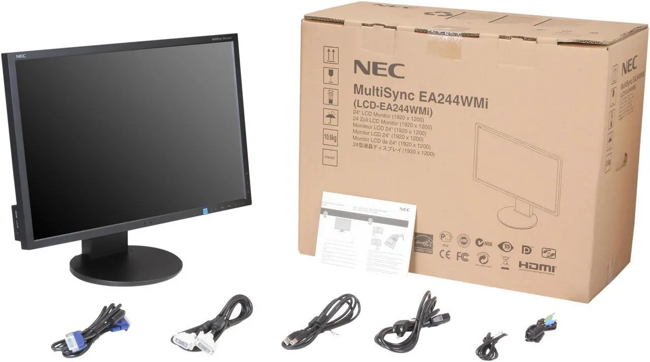 Alt view image 9 of 8 - NEC Display MultiSync EA244WMI-BK 24" Professional IPS 1920 x 1200 16:9 Monitor with 5ms Response Rate, 1000:1 Contrast, DisplayPort, HDMI, DVI-D and VGA
