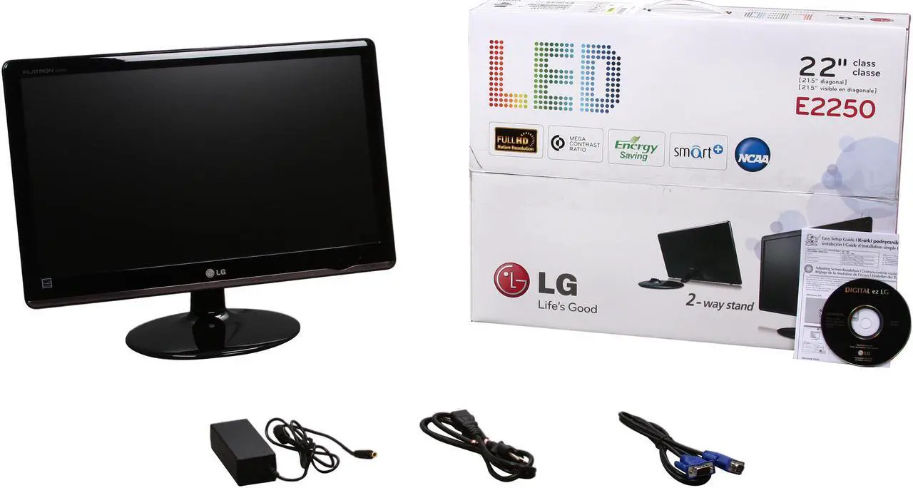 Alt view image 8 of 8 - LG E2250V-SN Glossy Black 22" 5ms HDMI Full HD  LED Backlight LCD monitor  Slim Design 250 cd/m2 DC 5,000,000:1